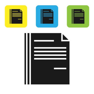 Siyah dosya belge simgesi beyaz arka planda yalıtılmış. Kontrol listesi simgesi. İş konsepti. Set simgeleri renkli kare düğmeler. Vektör Illustration