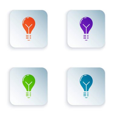 Beyaz arka planda izole fikir simgesi kavramı ile renk ampul. Enerji ve fikir sembolü. İlham konsepti. Renkli kare düğmeleri simgeleri ayarlayın. Vektör Illustration
