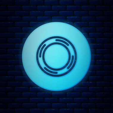 Tuğla duvar arka planda izole Neon Scotch simgesi parlayan. İş ve onarım için yapışkan bant rulo. Yapışkan ambalaj bandı. Ofis aracı ve şeyler. Vektör Illustration