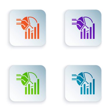 Beyaz arka planda izole renkli pasta grafik İnfografik simgesi. Diyagram grafik işareti. Renkli kare düğmeleri simgeleri ayarlayın. Vektör Illustration