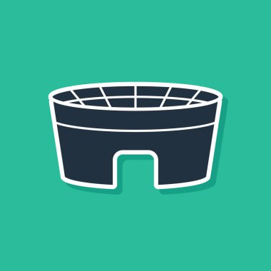 Mavi futbol stadyum simgesi yeşil arka planda izole. Futbol arenası. Vektör Illustration