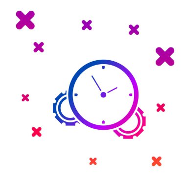 Beyaz arka planda yalıtılmış renk zaman yönetimi simgesi. Saat ve vites işareti. Verimlilik sembolü. Degrade rasgele dinamik şekiller. Vektör Illustration