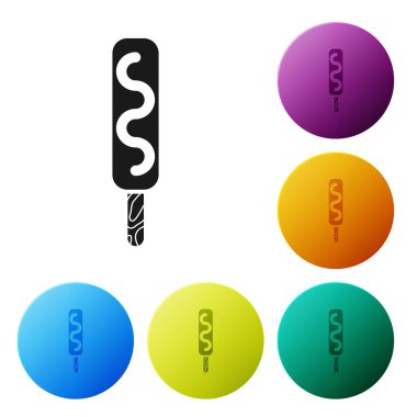 Siyah dondurma simgesi beyaz arka planda izole. Tatlı sembolü. Simgeler renkli daire düğmelerini ayarlayın. Vektör Illustration