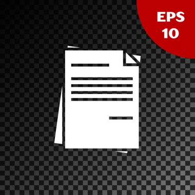 Beyaz dosya belge simgesi şeffaf koyu arka planda yalıtılmış. Kontrol listesi simgesi. İş konsepti. Vektör Illustration