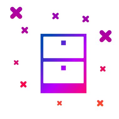 Renkli arşiv kağıtları çekmece simgesi beyaz arka planda izole. Evrak çekmecesi. Dosya dolabı çekmecesi. Ofis mobilyaları. Degrade rasgele dinamik şekiller. Vektör Illustration