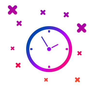 Beyaz arka planda yalıtılmış Renkli Saat simgesi. Zaman sembolü. Gradyan rasgele dinamik şekiller. Vektör İllüstrasyonu