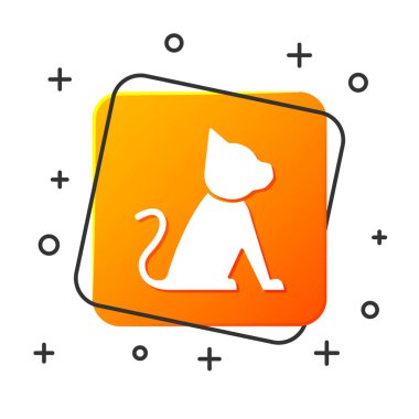 Beyaz kedi simgesi beyazın arka planda yalıtılmış. Turuncu kare düğmesi. Vektör Illustration