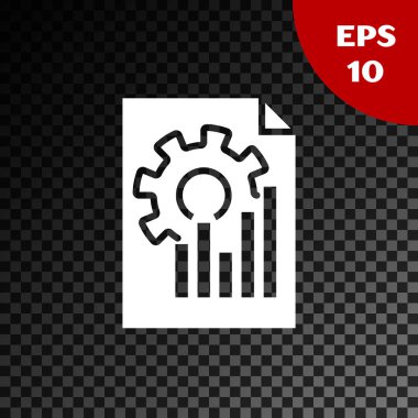 Beyaz Belge grafik grafik simgesi şeffaf koyu arka planda yalıtılmış. Rapor metin dosyası simgesi. Hesap işareti. Denetim, analiz, planlama. Vektör Illustration
