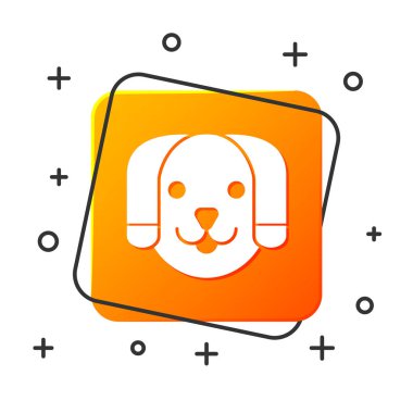 Beyaz köpek simgesi beyaz arka planda izole. Turuncu kare düğmesi. Vektör Illustration