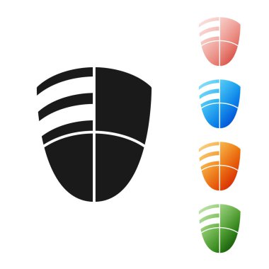 Siyah futbol kulübü logo şablon simgesi beyaz arka planda izole. Logo, etiket, amblem, tabela, poster için tasarım elemanı. Simgeler renkli ayarlayın. Vektör Illustration