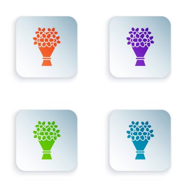 Renk buket çiçek simgesi beyaz arka planda izole. Renkli kare düğmeleri simgeleri ayarlayın. Vektör Illustration