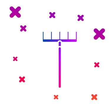 Beyaz arka planda yalıtılmış Color Garden tırmık simgesi. Bahçecilik, tarım, tarım için bir araç. Yer kültivatör. Temizlik ekipmanları. Gradyan rasgele dinamik şekiller. Vektör İllüstrasyonu