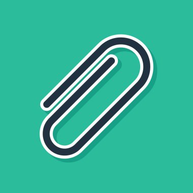 Mavi kağıt klip simgesi yeşil arka planda yalıtılmış. Vektör Illustration