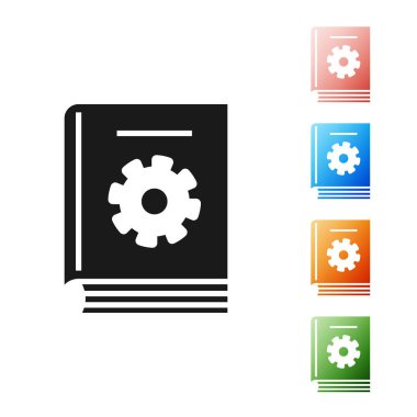 Siyah Kullanıcı manuel simgesi beyaz arka planda yalıtılmış. Kullanım Kılavuzu kitabı. Yönerge işareti. Kullanmadan önce okuyun. Simgeler renkli ayarlayın. Vektör Illustration