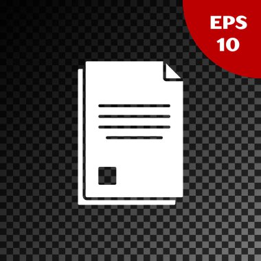 Beyaz dosya belge simgesi şeffaf koyu arka planda yalıtılmış. Kontrol listesi simgesi. İş konsepti. Vektör Illustration