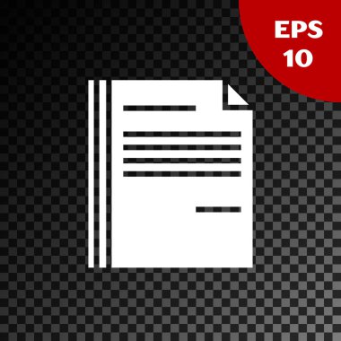 Beyaz dosya belge simgesi şeffaf koyu arka planda yalıtılmış. Kontrol listesi simgesi. İş konsepti. Vektör Illustration