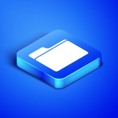 Mavi arka planda yalıtılmış izometrik belge klasör simgesi. Muhasebe bağlayıcı sembolü. Defter tutma yönetimi. Mavi kare düğmesi. Vektör Illustration