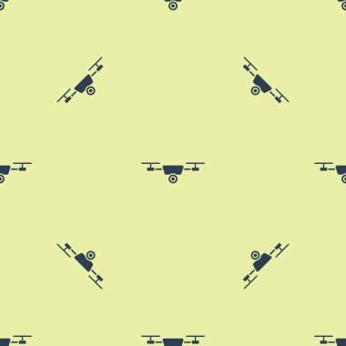 Beyaz arka planda eylem video kamera simgesi izole Dikişsiz desen ile uçan mavi drone. Video ve fotoğraf kamera sembolü ile quadrocopter. Vektör Illustration