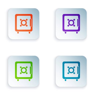 Beyaz arka planda yalıtılmış renk güvenli simgesi. Kapı, bir kilit ile bir banka kasası güvenli. Güvenilir veri koruması. Renkli kare düğmeleri simgeleri ayarlayın. Vektör Illustration