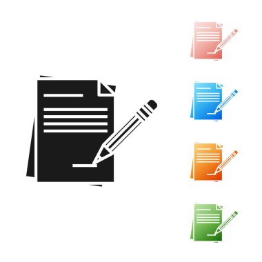 Siyah boş Notebook ve kalem beyaz arka planda izole silgi simgesi ile. Kağıt ve kalem. Simgeler renkli ayarlayın. Vektör Illustration