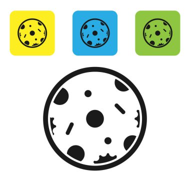 Siyah pizza simgesi beyaz arka planda izole. Fast Food menüsü. Set simgeleri renkli kare düğmeler. Vektör Illustration