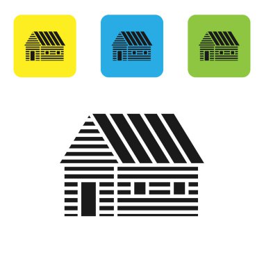 Siyah çiftlik evi simgesi beyaz arka planda yalıtılmış. Set simgeleri renkli kare düğmeler. Vektör Illustration