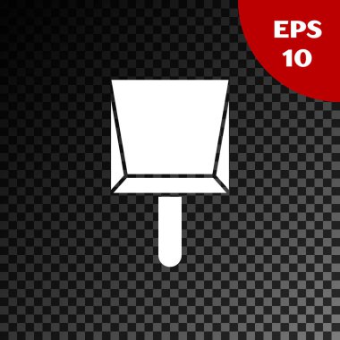 Saydam koyu arka planda yalıtılmış Beyaz Dustpan simgesi. Temizlik kepçe hizmetleri. Vektör İllüstrasyonu