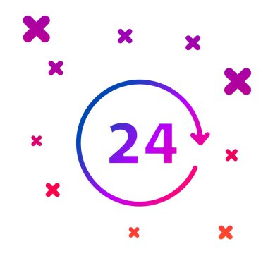 Renkli saat 24 saat simgesi beyaz arka planda izole. Tüm gün döngüsel simge. 24 saat servis sembolü. Degrade rasgele dinamik şekiller. Vektör Illustration