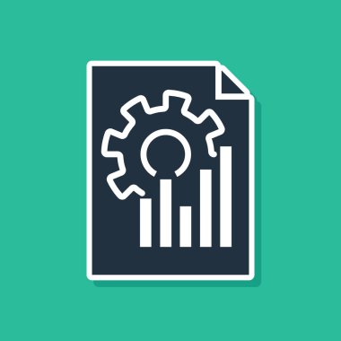 Yeşil arka planda izole grafik grafiği simgesi ile mavi belge. Rapor metin dosyası simgesi. Hesap işareti. Denetim, analiz, planlama. Vektör Illustration