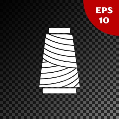 Şeffaf koyu arka planda izole makara simgesi beyaz dikiş iplik. İplik makaranın. İplik bobin. Vektör Illustration