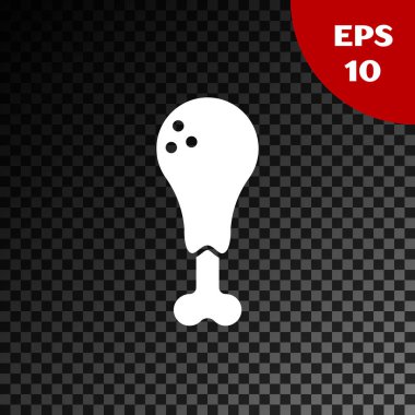 Beyaz tavuk bacak simgesi şeffaf koyu arka planda izole. Tavuk sopası. Vektör Illustration