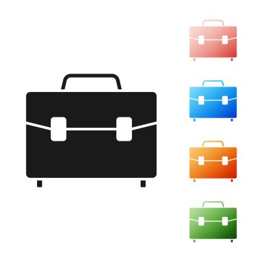 Beyaz arkaplanda siyah evrak çantası simgesi izole edildi. İş ilanı. İş portföyü. Simgeleri renklendirin. Vektör İllüstrasyonu