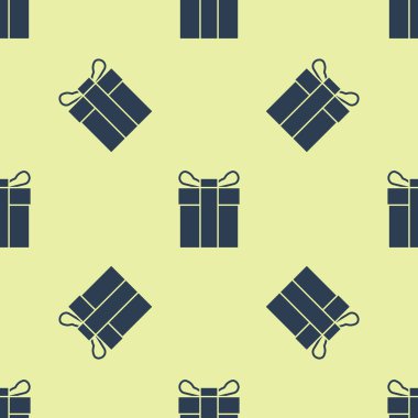 Mavi hediye kutusu simgesi beyaz arka planda yalıtılmış Dikişsiz desen. Vektör Illustration