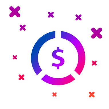 Beyaz arka planda izole dolar sembol simgesi ile renk Coin para. Bankacılık para birimi işareti. Nakit sembolü. Degrade rasgele dinamik şekiller. Vektör Illustration