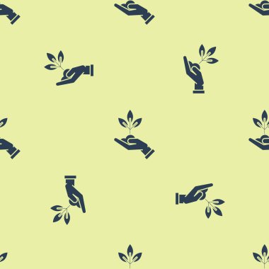Mavi bitki çevre koruma simgesi beyaz arka planda izole Dikişsiz desen el. Tohum ve fide. Fidan dikmek. Ekoloji konsepti. Vektör Illustration