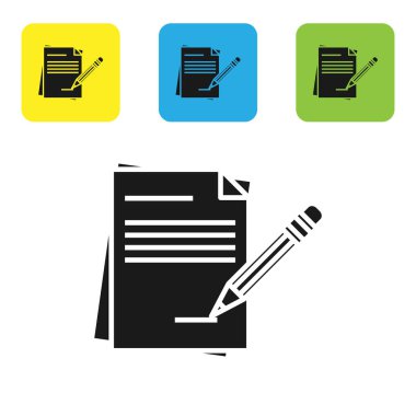 Siyah boş Notebook ve kalem beyaz arka planda izole silgi simgesi ile. Kağıt ve kalem. Set simgeleri renkli kare düğmeler. Vektör Illustration