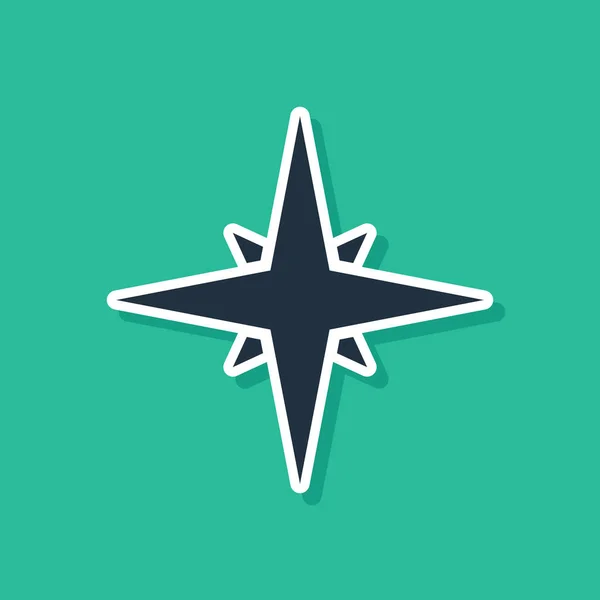 Blauer Wind stieg Ikone isoliert auf grünem Hintergrund. Kompass-Symbol für Reisen. Navigationsdesign. Vektorillustration — Stockvektor