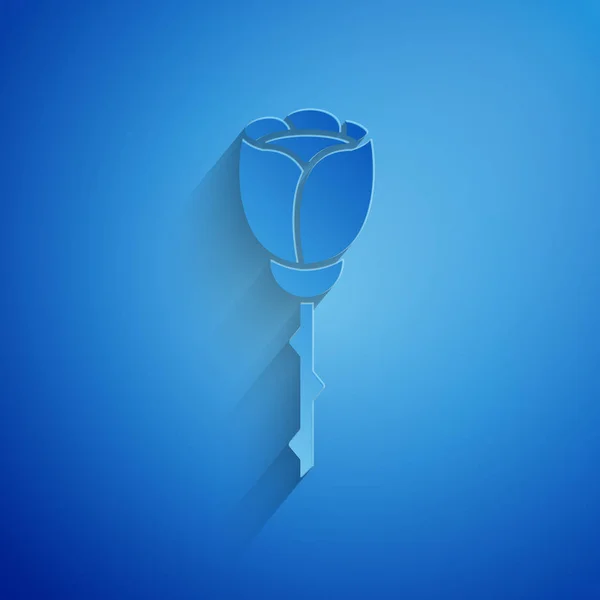 Papír vágott virág rózsa ikon izolált kék háttér. Papírművészeti stílus. Vektoros illusztráció — Stock Vector