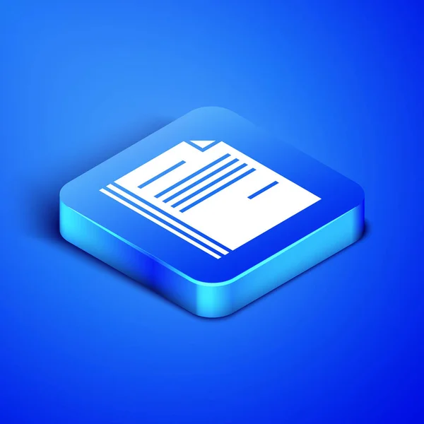 Isometric File document icon isolated on blue background. Checklist icon. Business concept. Blue square button. Vector Illustration — Stock Vector