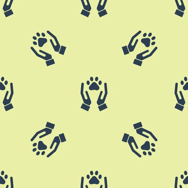 Blue Hands with animals footprint icon isolated seamless pattern on white background. Pet paw in heart. Love to the animals. Vector Illustration — Stock Vector