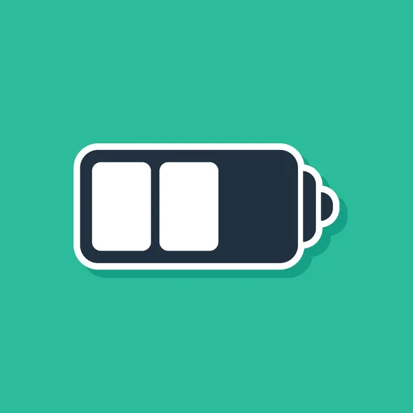Blå batteriladdningsnivå indikator ikon isolerad på grön bakgrund. Vektor illustration — Stock vektor