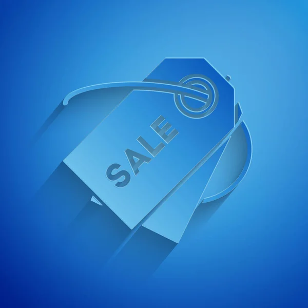 Paper cut Price tag with an inscription Sale icon isolated on blue background. Badge for price. Promo tag discount. Paper art style. Vector Illustration — Stock Vector