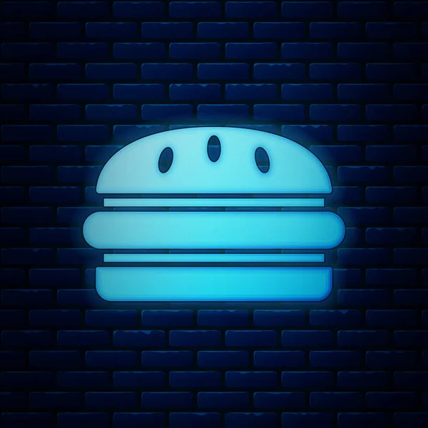 Izzó neon Burger ikon izolált téglafal háttérben. Hamburger ikonra. Cheeseburger szendvics jel. Gyorsétterem-menü. Vektoros illusztráció — Stock Vector