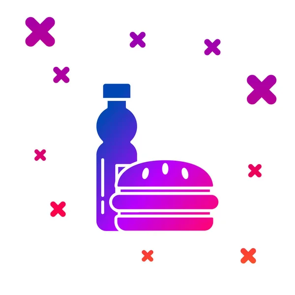 Color Botella de agua y hamburguesa icono aislado sobre fondo blanco. Signo de bebida de soda aqua. Hamburguesa, sándwich de hamburguesa con queso. Menú de comida rápida. Gradiente formas dinámicas aleatorias. Ilustración vectorial — Archivo Imágenes Vectoriales