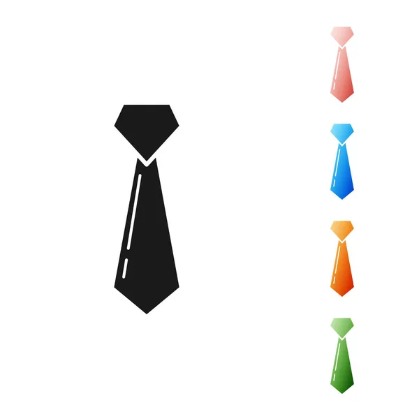 Icono de corbata negra aislado sobre fondo blanco. Símbolo de corbata y paño. Establecer iconos de colores. Ilustración vectorial — Archivo Imágenes Vectoriales