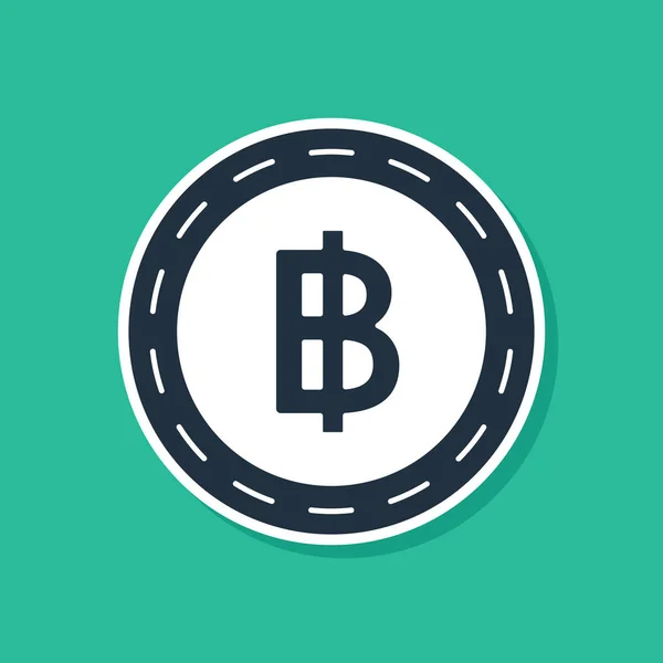 Niebieska moneta kryptowaluta Bitcoin ikona wyizolowana na zielonym tle. Technologia Blockchain, Bitcoin, cyfrowy rynek pieniężna, portfel kryptoiny. Ilustracja wektorowa — Wektor stockowy