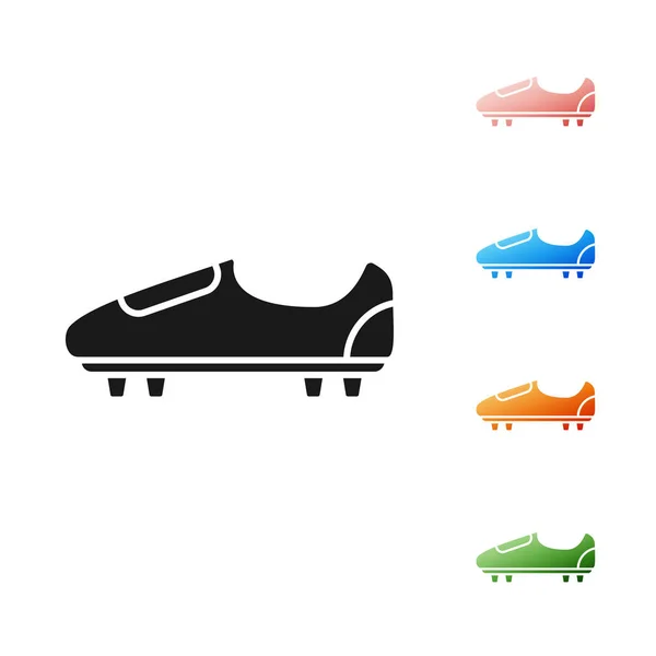 Sapatos de futebol preto ou sapatos de futebol com picos ícone isolado no fundo branco. Bota de futebol americano. Definir ícones coloridos. Ilustração vetorial — Vetor de Stock