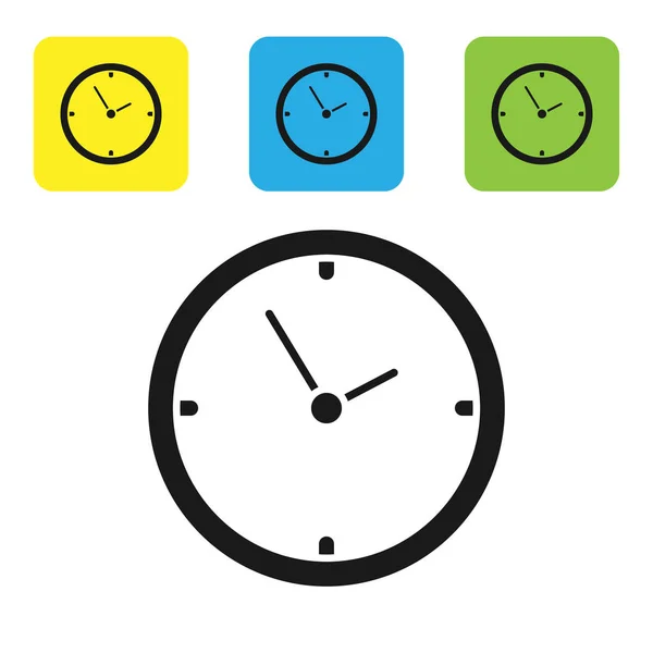 Ícone de relógio preto isolado no fundo branco. Símbolo temporal. Definir ícones coloridos botões quadrados. Ilustração vetorial — Vetor de Stock