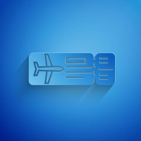 Бумага разрезала иконку авиакомпании билет изолирован на синем фоне. Билет на самолет. Бумажный стиль. Векторная миграция — стоковый вектор