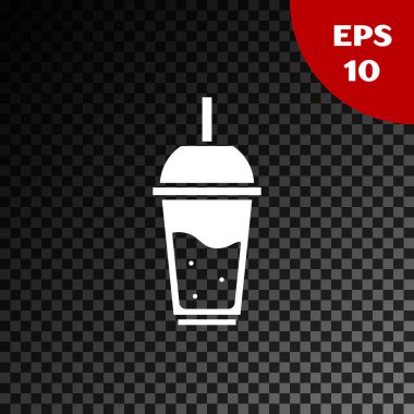 Beyaz cam limonata içme saman simgesi şeffaf koyu arka planda izole. Vektör Illustration
